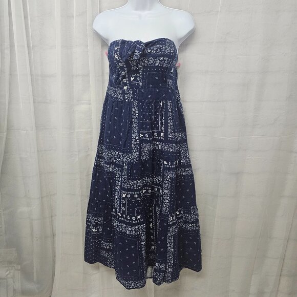 Universal Thread Dress Women Blue Floral Bandana Strapless Midi Tiered Boho XL - Picture 1 of 9